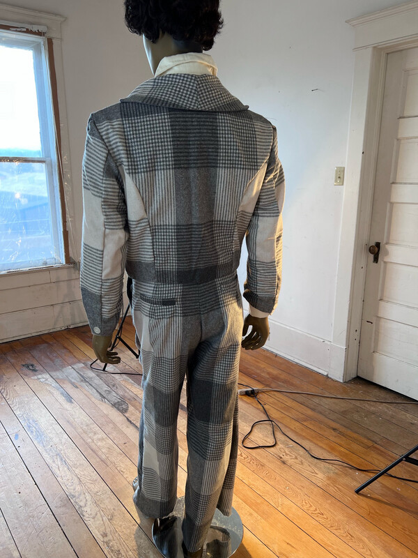 Mens Plaid Wool Suit By Anna Herman 42 33 31 Wide Leg