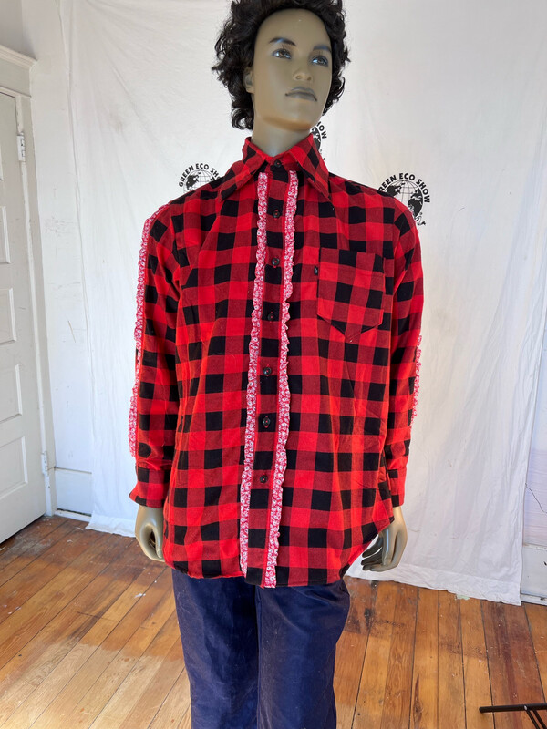 Mens Ruffled Buffalo Plaid Shirt XL Anna Herman
