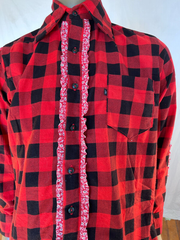 Mens Ruffled Buffalo Plaid Shirt XL Anna Herman