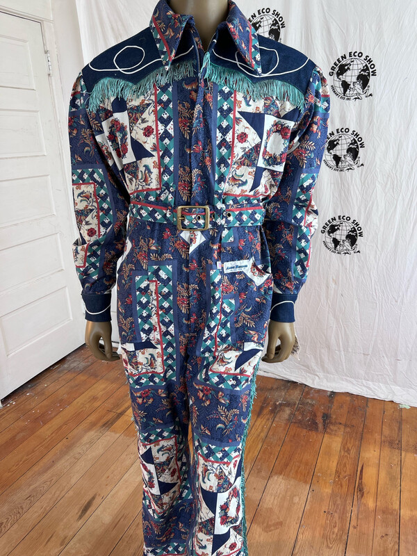 Mens Western Jumpsuit L Fringe Patch Print