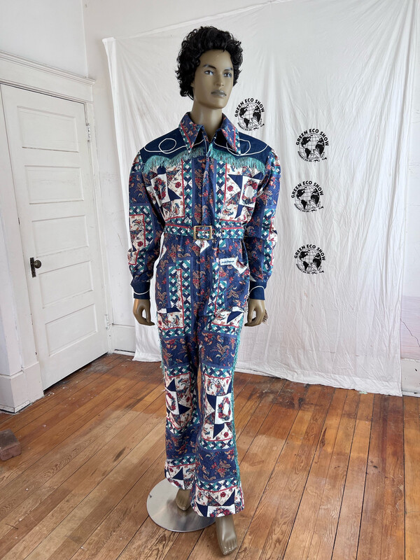 Mens Western Jumpsuit L Fringe Patch Print