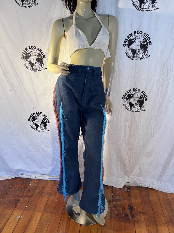 Womens High waisted Fringe Western Jeans Flare Med