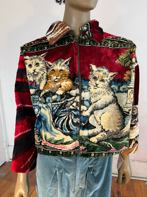 Velvet Tapestry Jacket Men’s L Cats By Anna Herman