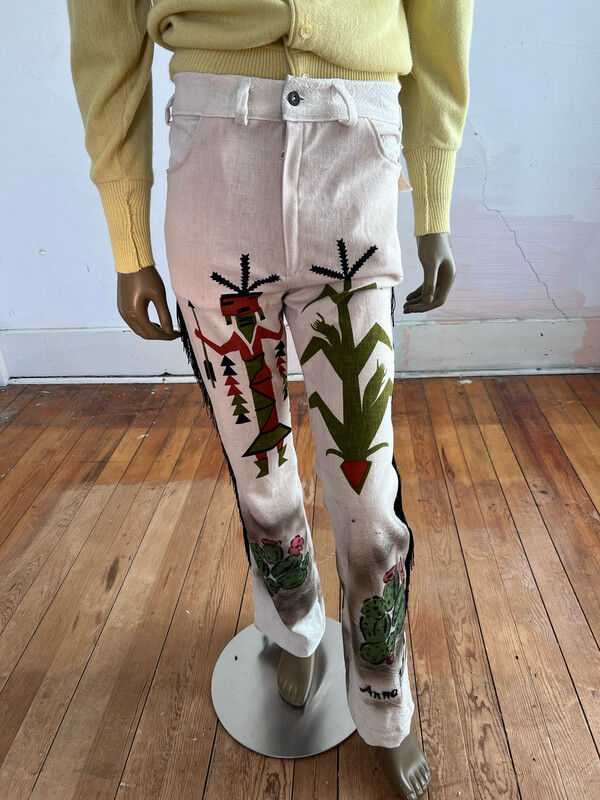 Western Painted Fringe Pants 32” Cactus Kachina By Herman