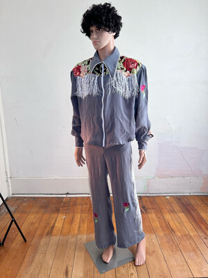 Mens Silk Western Suit 40 30 X 32 Roses By Anna Herman