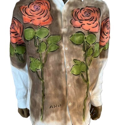 Mens Roses Shirt By Anna Herman XL Linen