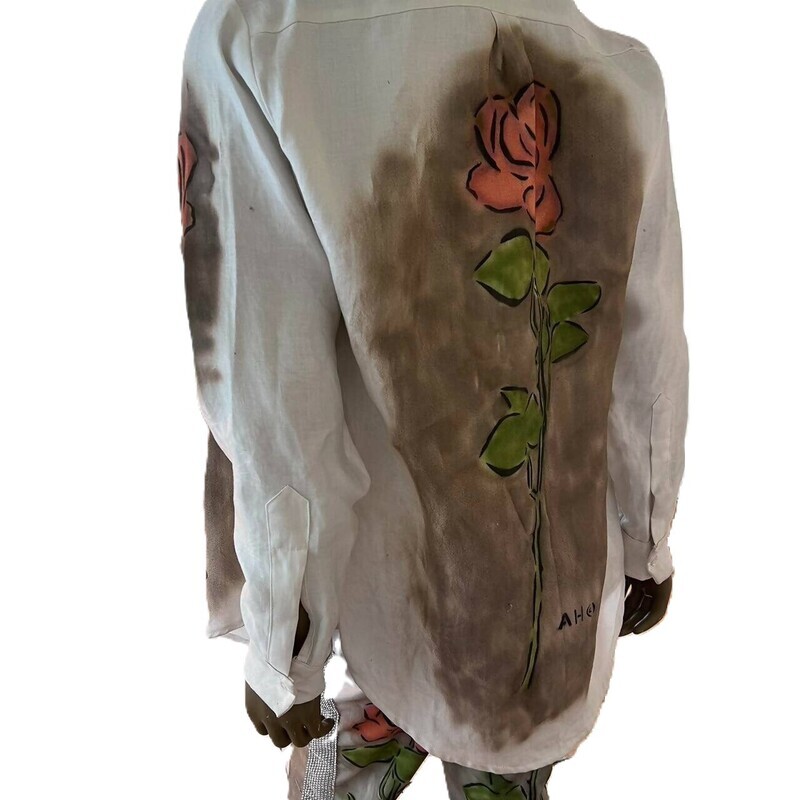 Mens Roses Shirt By Anna Herman XL Linen
