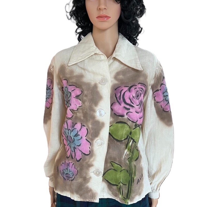 Womens Roses Hemp Blouse Med By Hermans