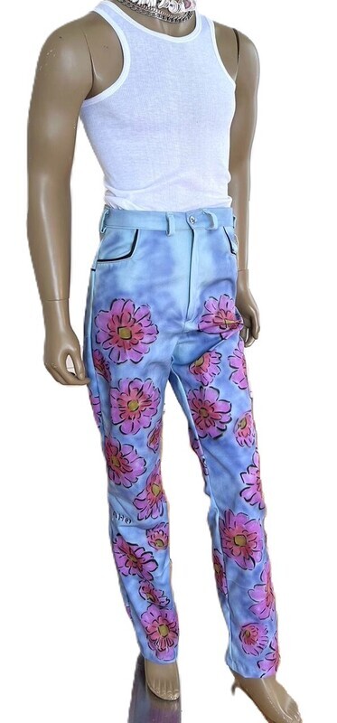 Mod Flower Painted Pants Straight leg by Anna Herman 32&#39; USA