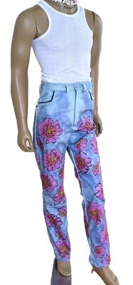 Mod Flower Painted Pants Straight leg by Anna Herman 32' USA