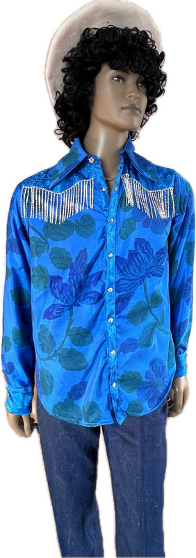 Mens Silk Western Shirt Fringe  Cowboy M Herman