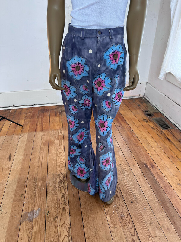 Mens Flower Power Bell Bottom Pants 34-36 Painted
