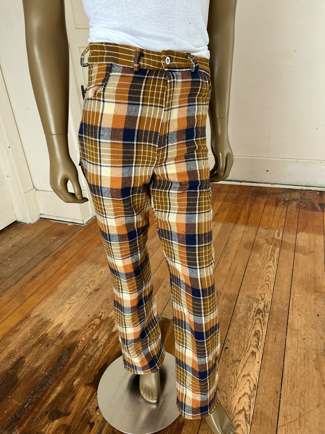 Mens High Waisted Plaid Wide Leg Jeans By Anna Herman USA