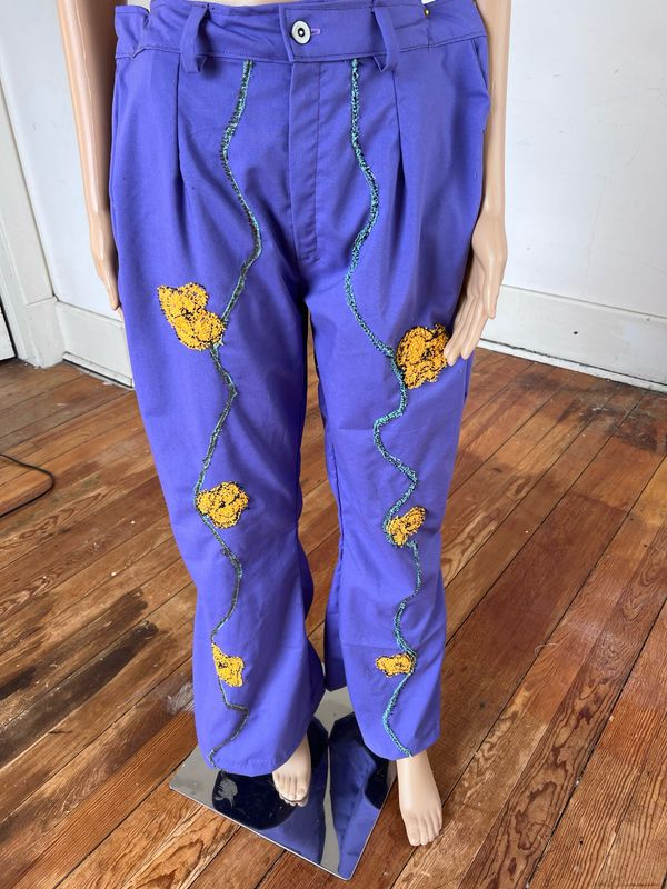 Womens Moss Stitch Embroidered Pants Wide Leg XL By Anna Herman