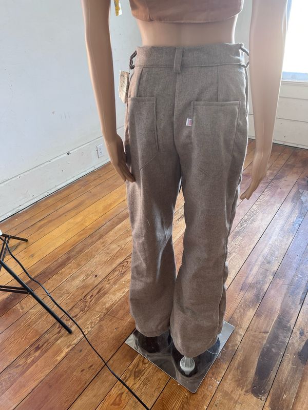 Embroidered Tiger Womens Wool Pant M 28 Moss Stitch By Anna Herman