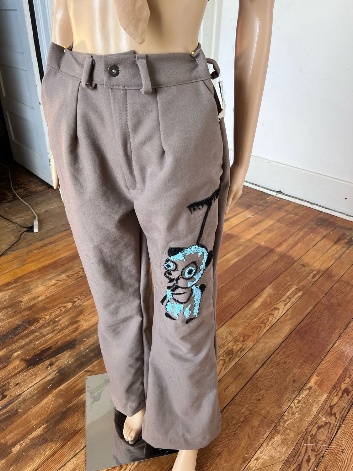 Womens Embroidered Gardening Panda Wool Pants M