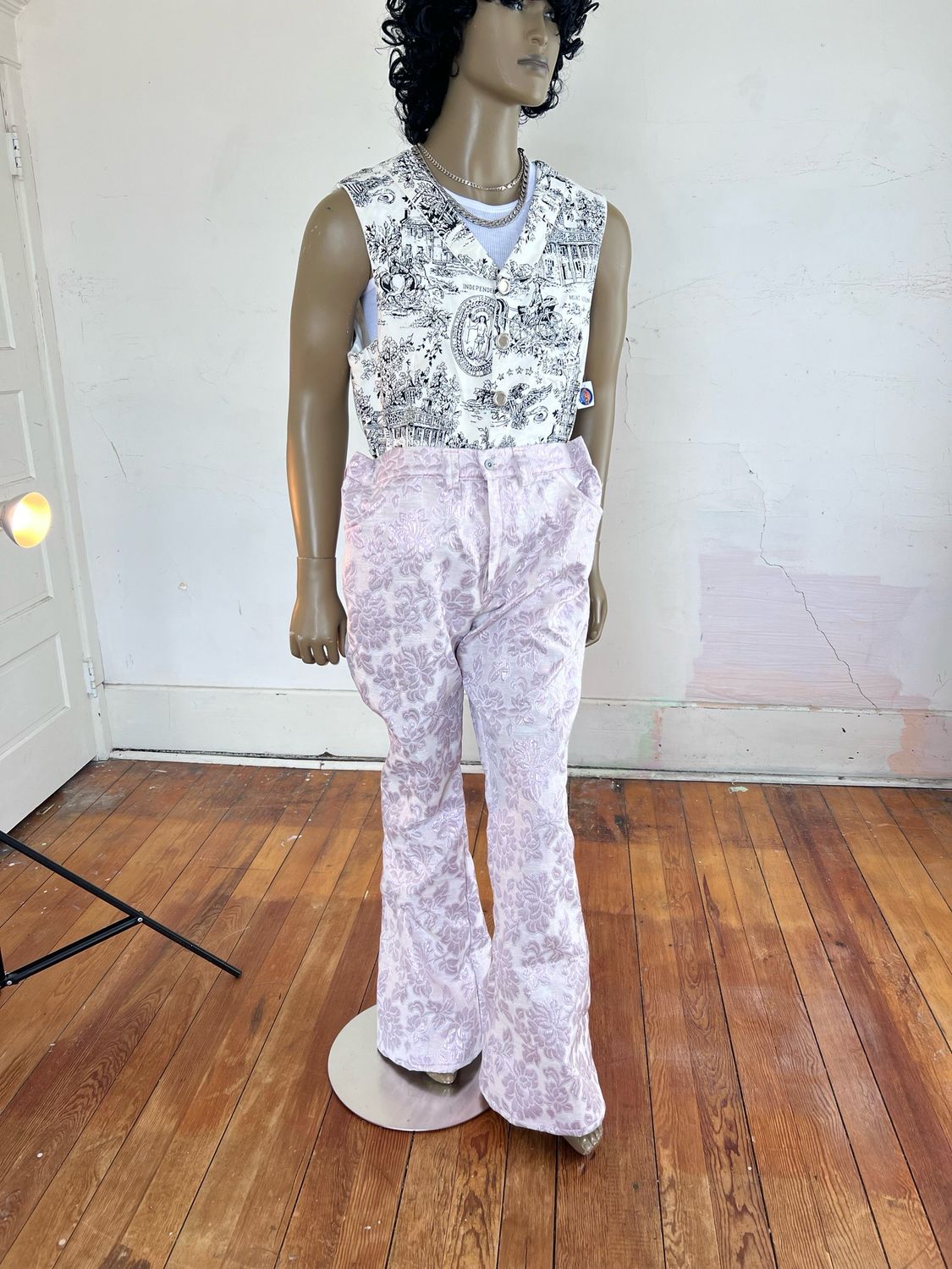 Mens Pink Lamee Bell Bottoms XL