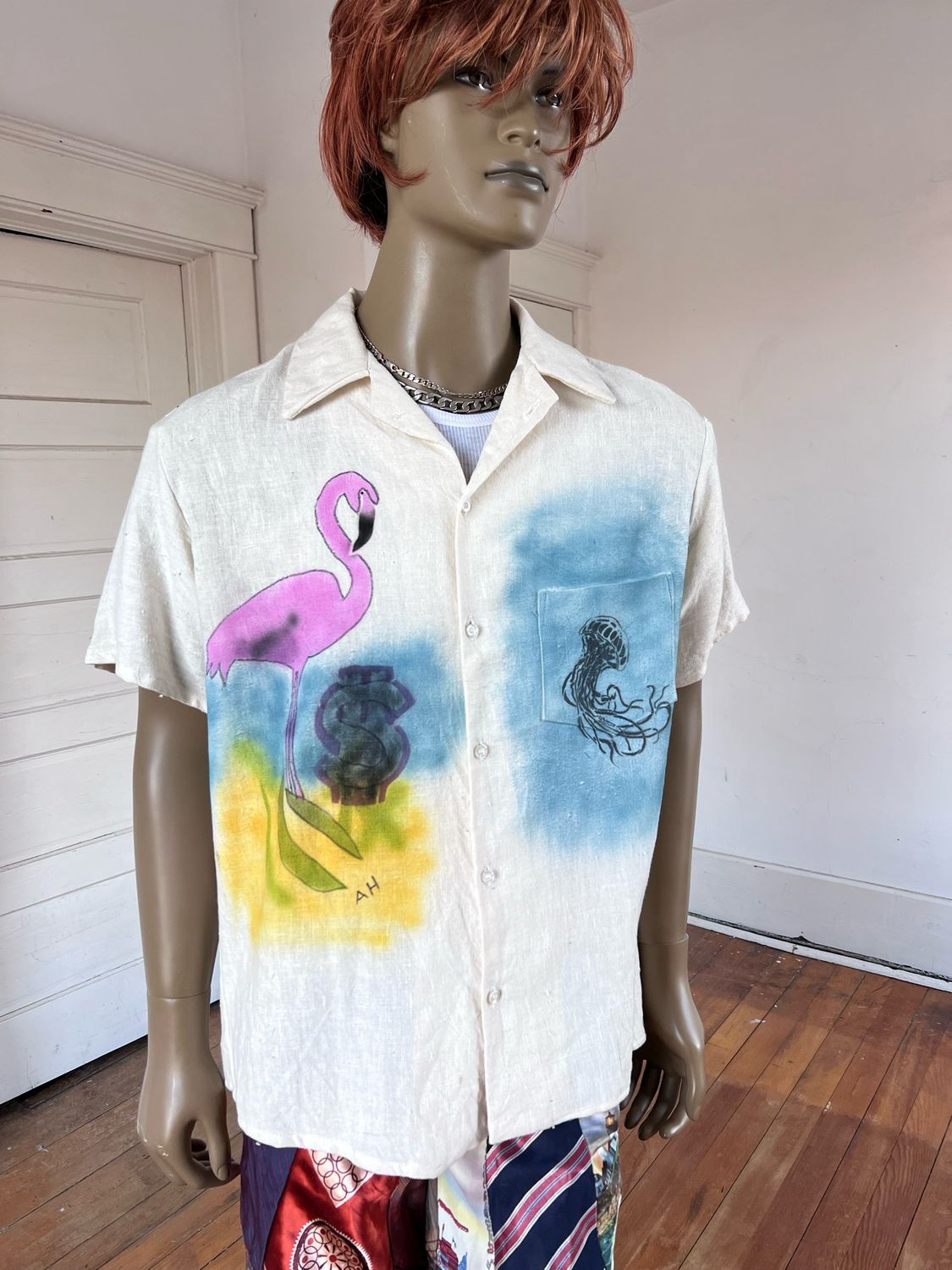 Hermans Hemp Goat Flamingo Mens Shirt L USA