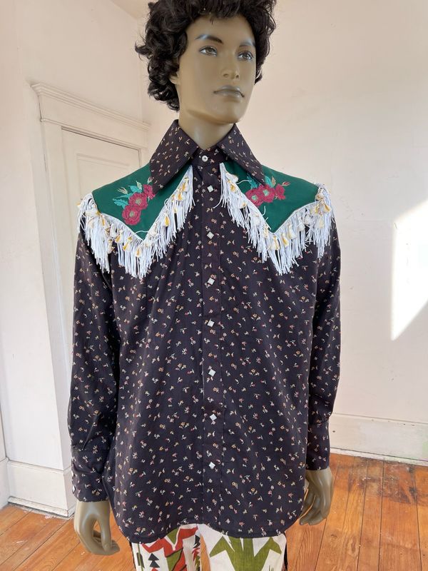 Cowboy Shirt Fringe Embroidery Snaps XL