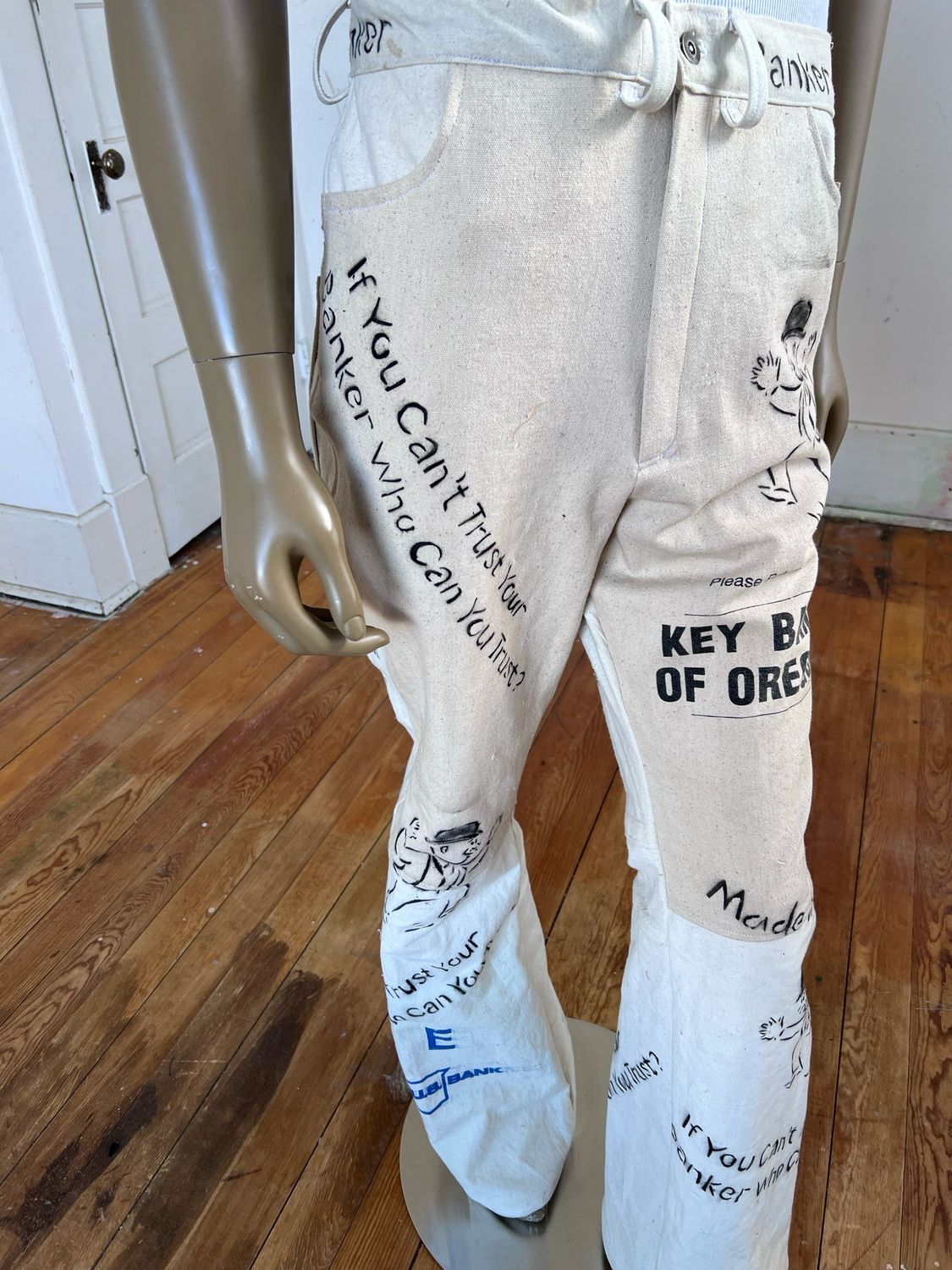 Bank Bag Pants Graffiti  34 X 34 Repurposed