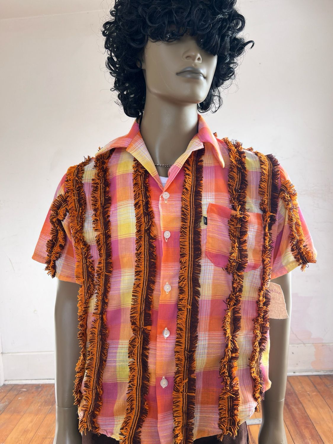 Men’s Embellished Plaid S/S Shirt By A Herman USA L