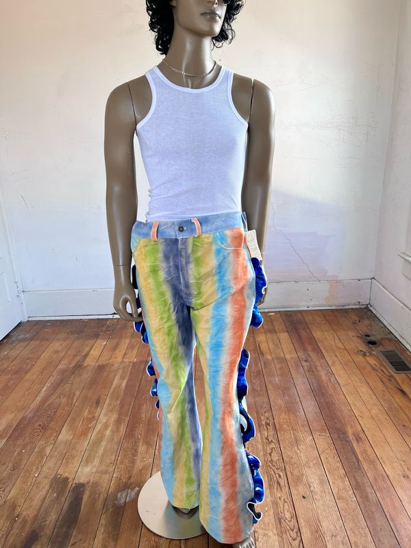 Striped Hawaii Ruffle Jeans 36-38 USA Anna Herman