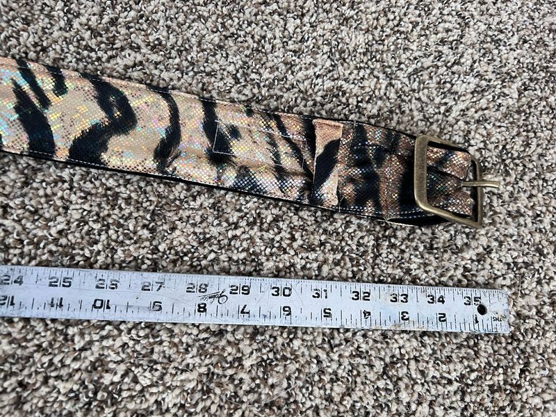 Holographic Tiger Striped Belt 32” To 40” Blk Canvas Back Herman USA