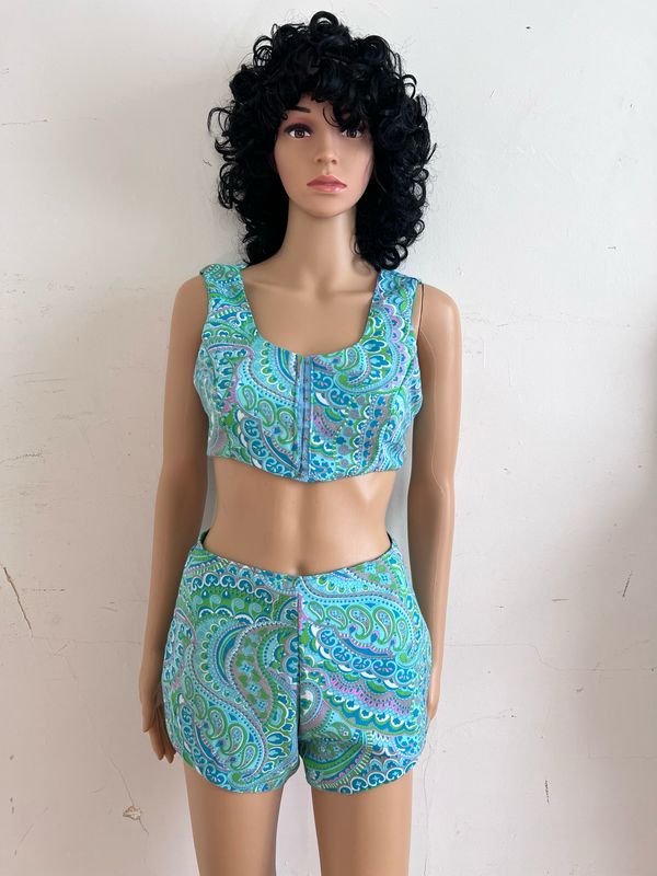 Paisley Play Suit S  By A Herman USA Lined