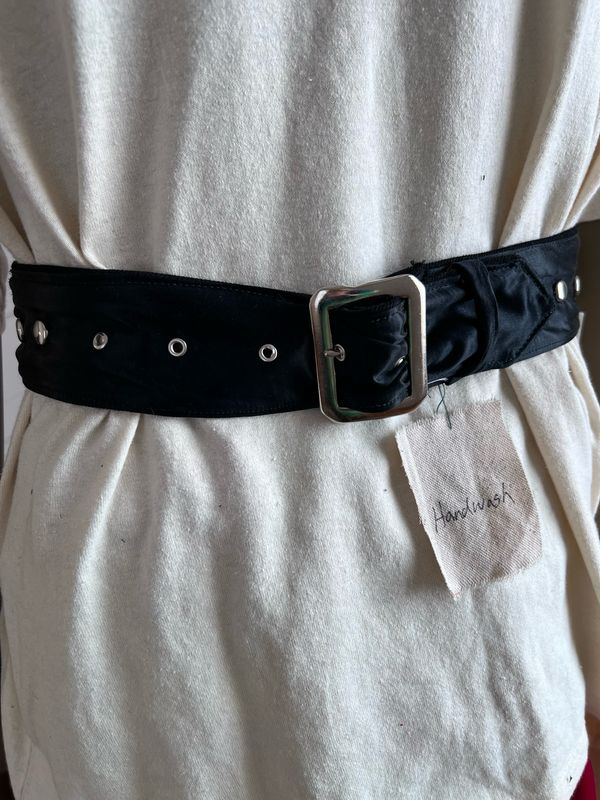 Black Silk Satin Studded Belt  29 - 33”