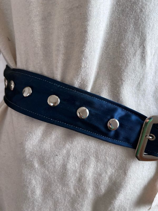 Blue Silk Satin studded Belt 36” - 42”  A Herman