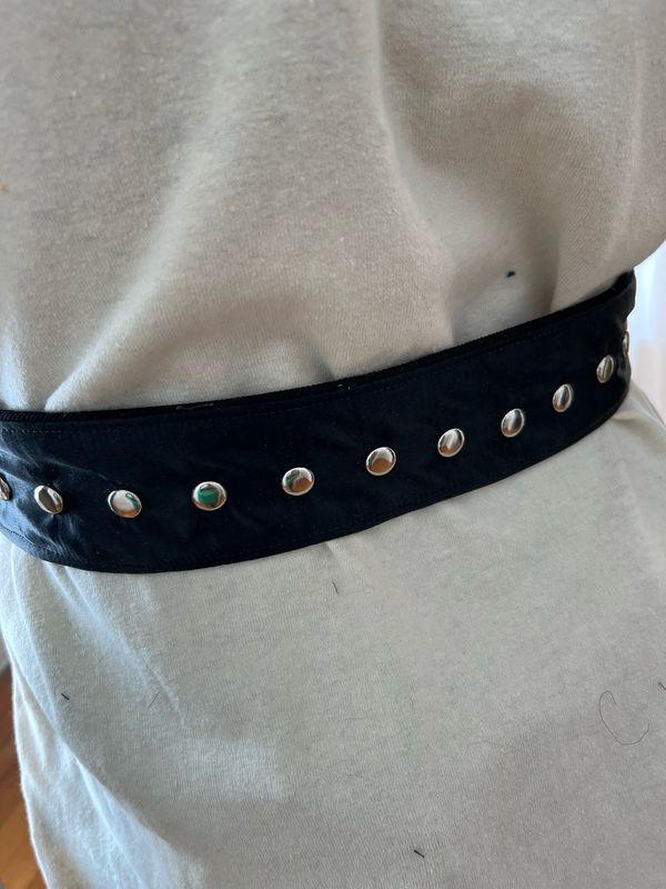 Black Silk Satin Studded Belt  29 - 33”