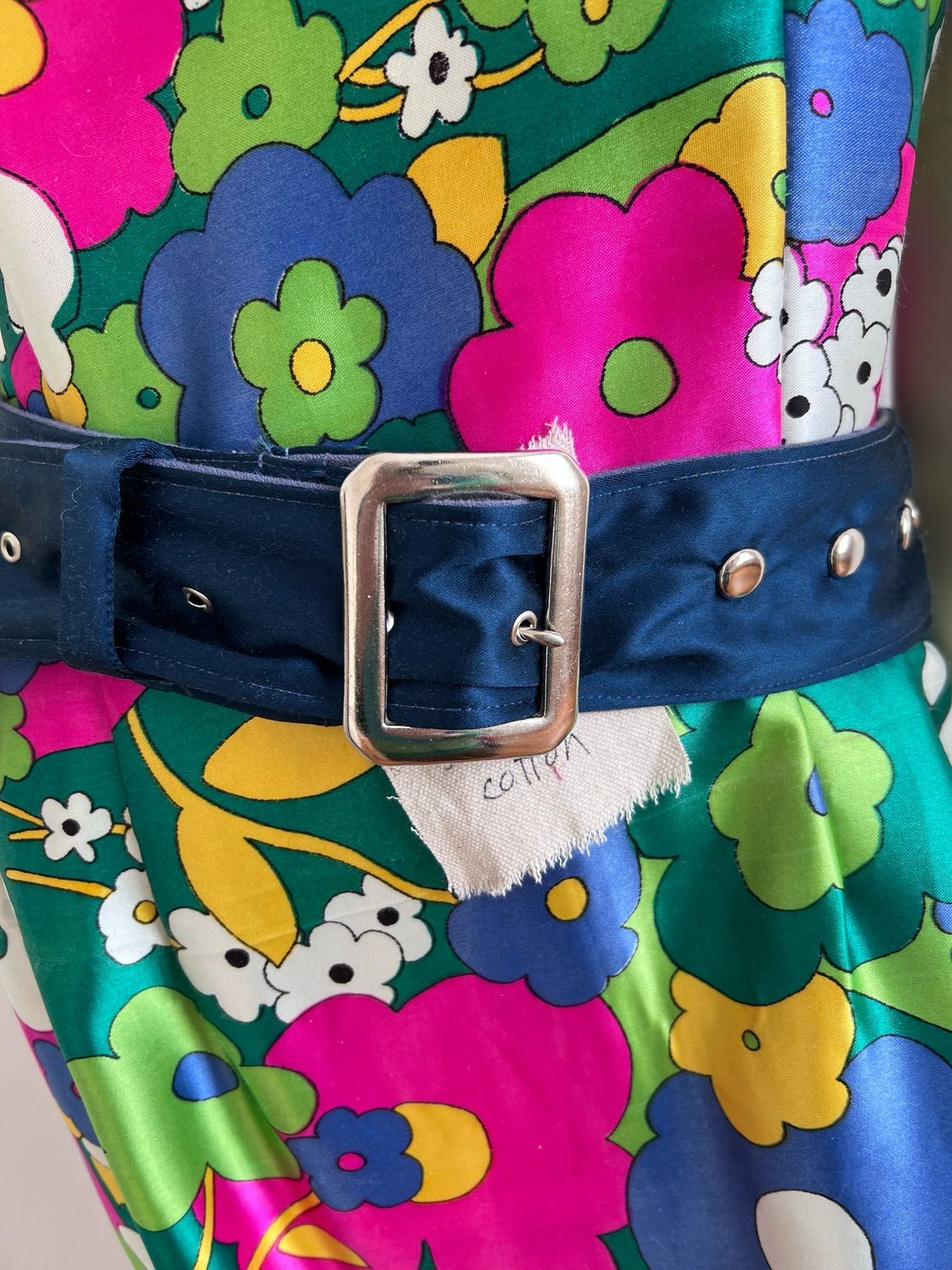 Blue Silk Satin Studded Belt 31”-37” By A Herman