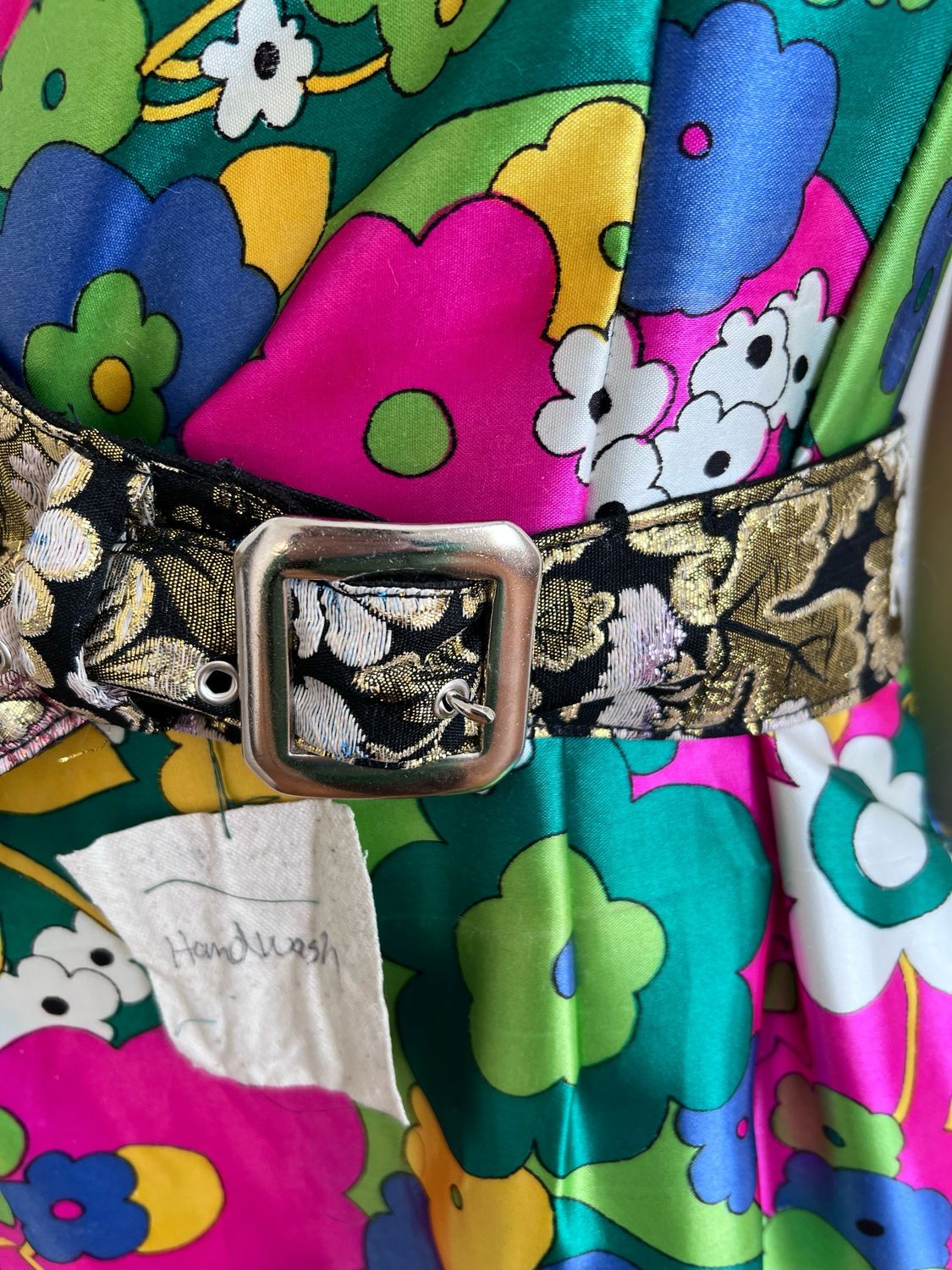 Vegan Gold Lamee Floral Belt 29” - 37” By A Herman