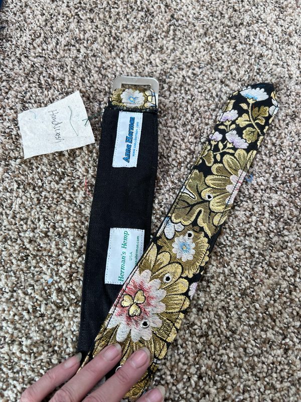 Vegan Gold Lamee Floral Belt 29” - 37” By A Herman