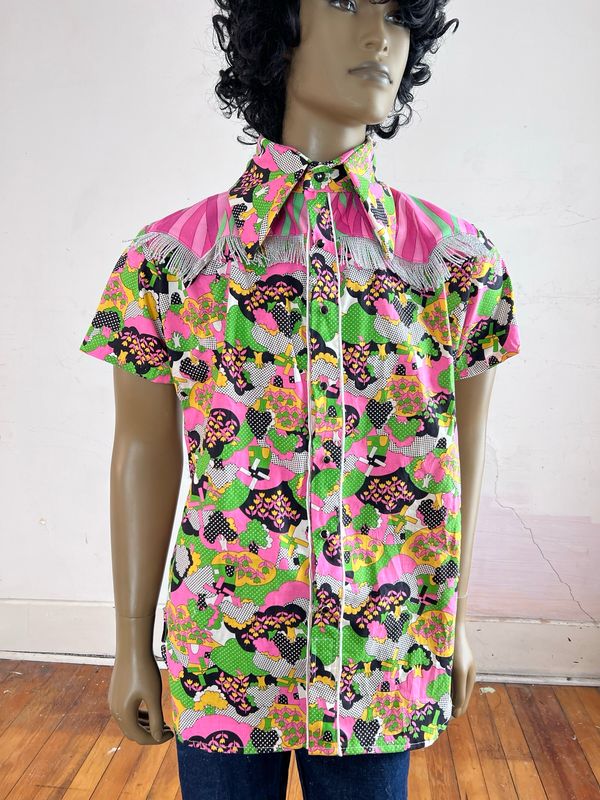 Men’s Cowboy Shirt L MCM Fringe Mod Snap By Anna Herman