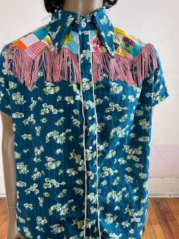 Men’s Cowboy Shirt L  Fringe Snap By Anna Herman