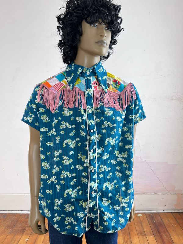 Men’s Cowboy Shirt L  Fringe Snap By Anna Herman