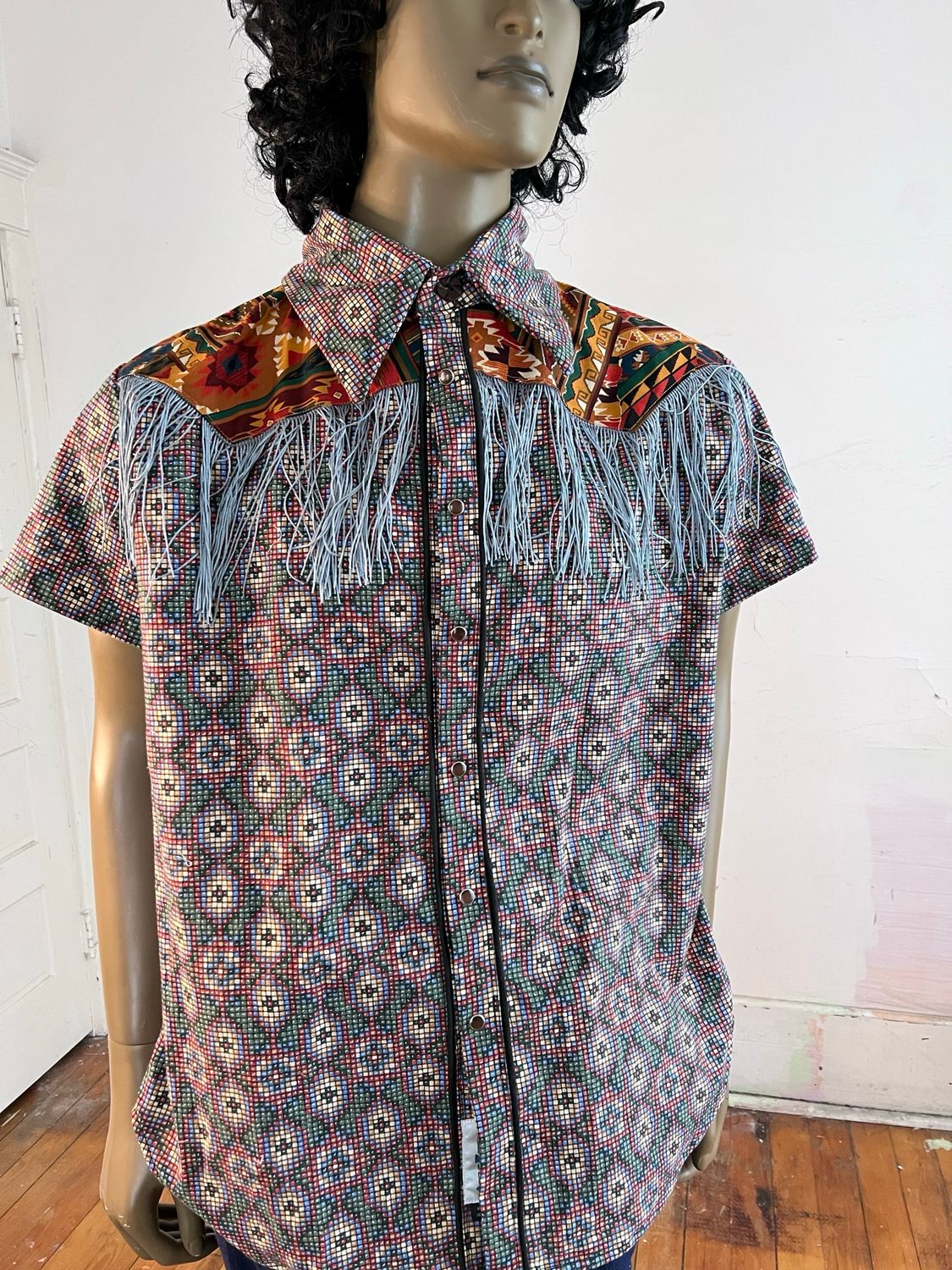 Fringed Cowboy Shirt L By A Herman USA