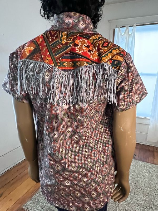 Fringed Cowboy Shirt L By A Herman USA
