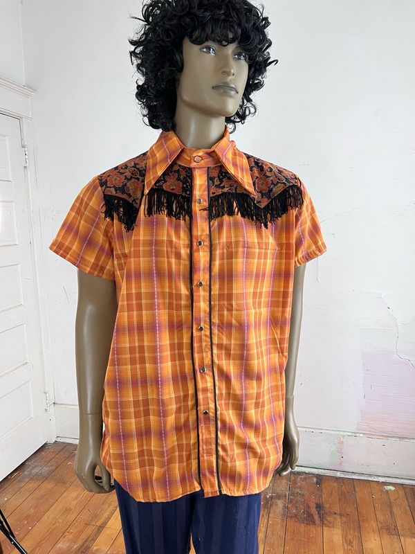 Plaid Fringe Cowboy Shirt By A Herman L