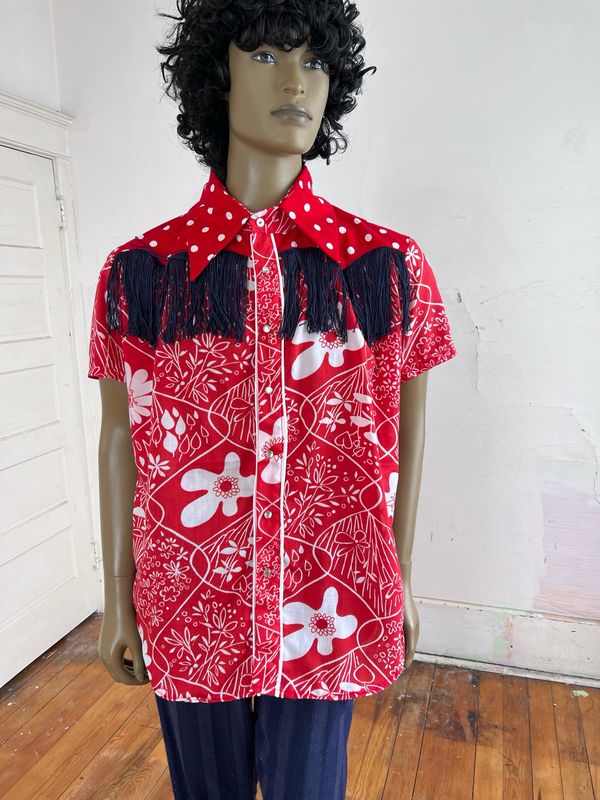 Red White &amp; Blue Cowboy Shirt L By A Herman