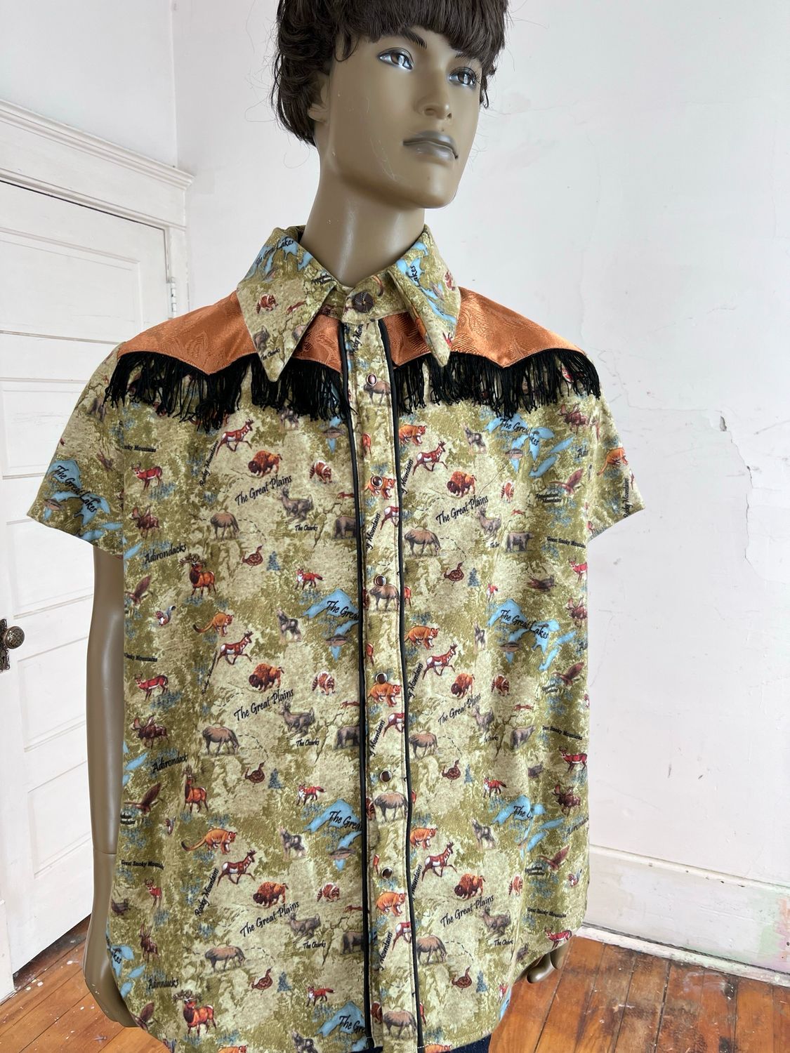 Men’s Cowboy Shirt Wildlife Endangered L By Anna Herman