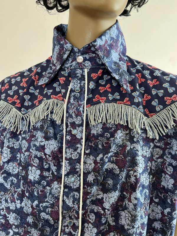 Blue Fringe Cowboy Shirt L By A Herman US