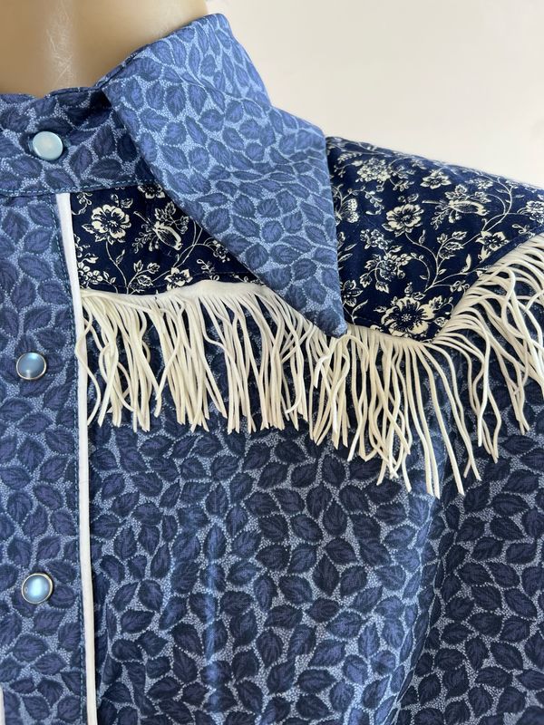 Blue Leaves Cowboy shirt L by A Herman USA