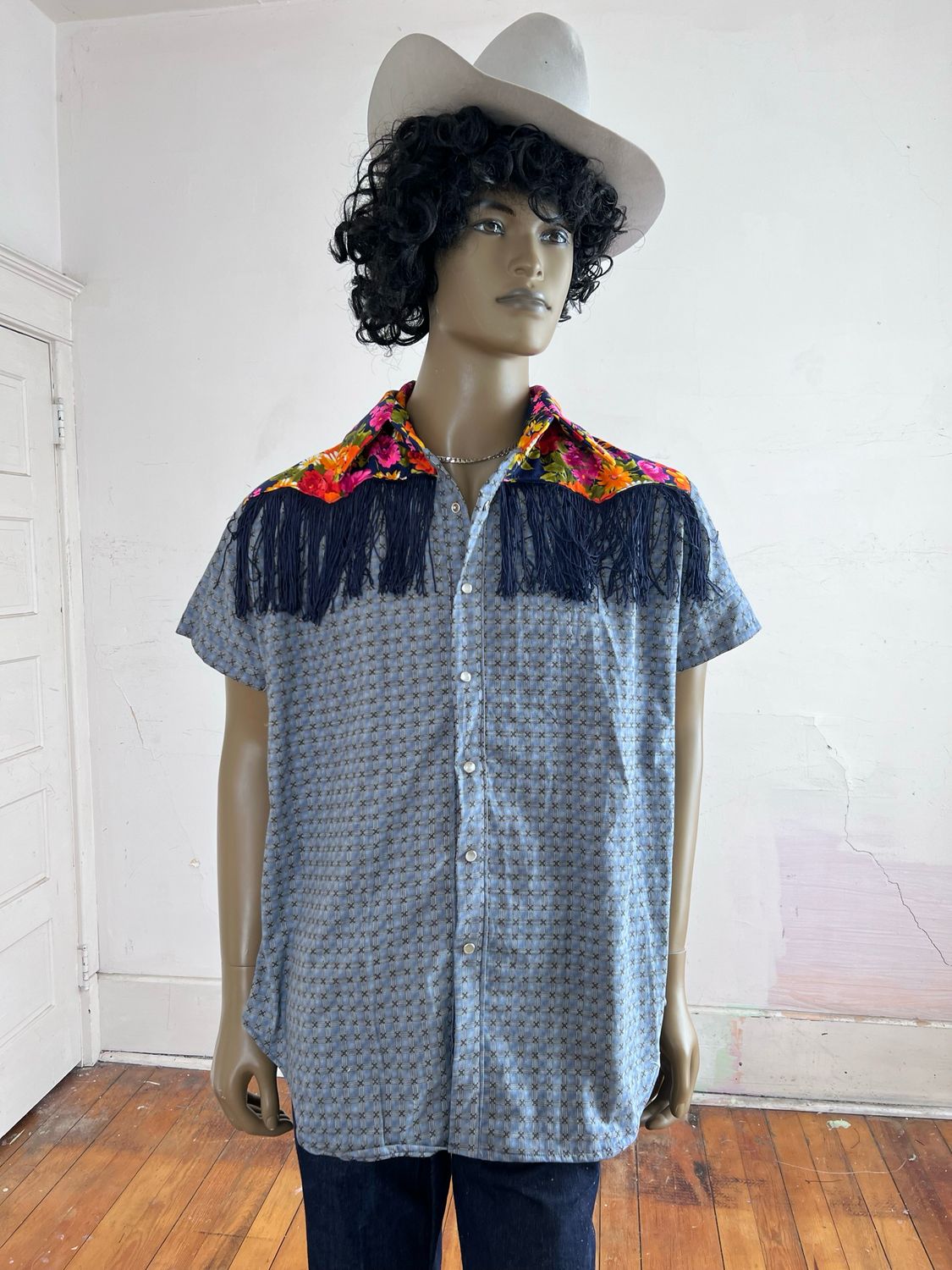 Check &amp; Flowers Cowboy Western shirt L-XL by A Herman USA
