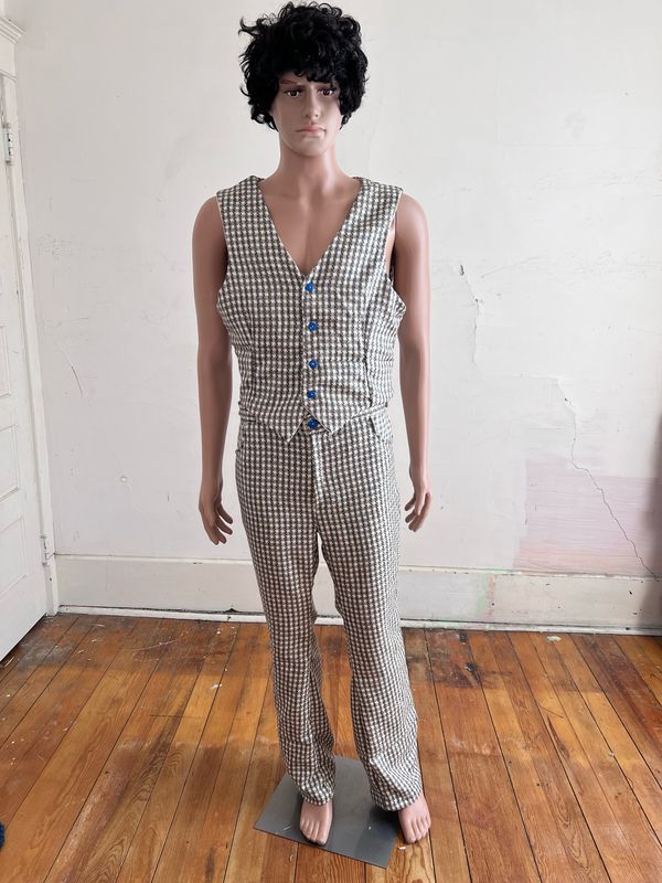 Silk Plaid Vest Suit 42 34 X32