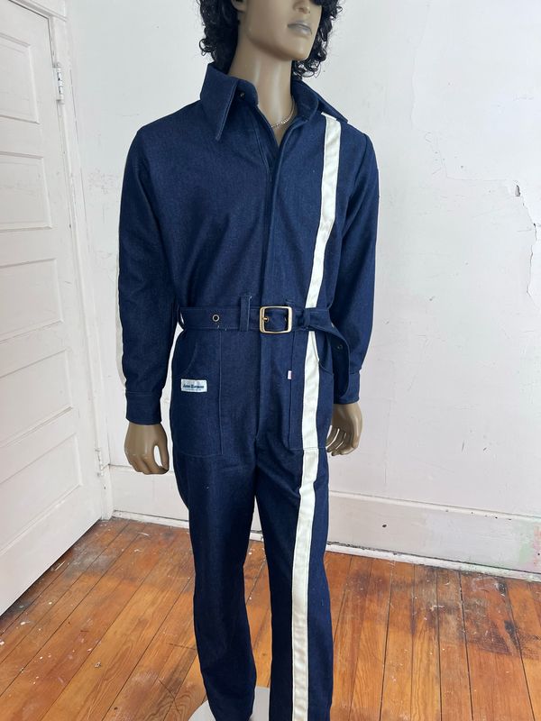Mens denim jumpsuit Med Racing Hermans Eco USA