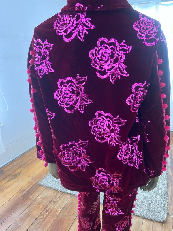 Sequin Roses Velvet Suit XL 44 36X32