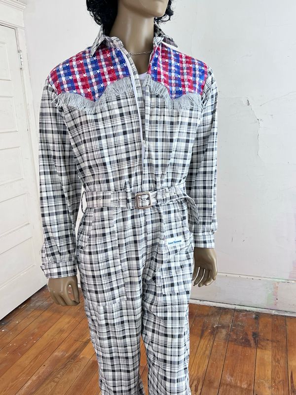 Mens Plaid Western Fancy Jumpsuit L