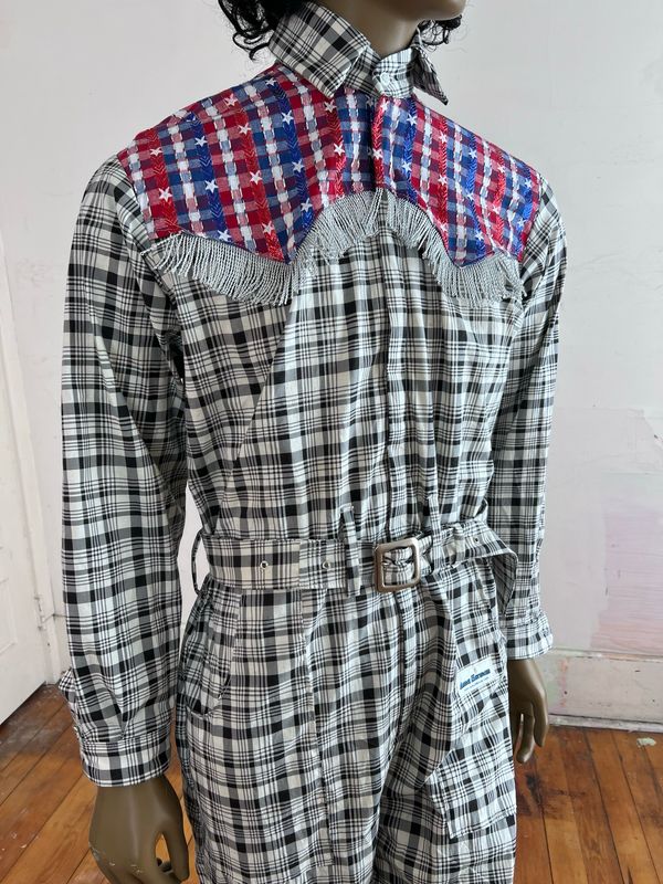 Mens Plaid Western Fancy Jumpsuit L